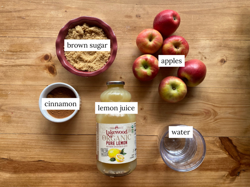 a labeled ingredient list of ingredients needed to make instant pot cinnamon applesauce