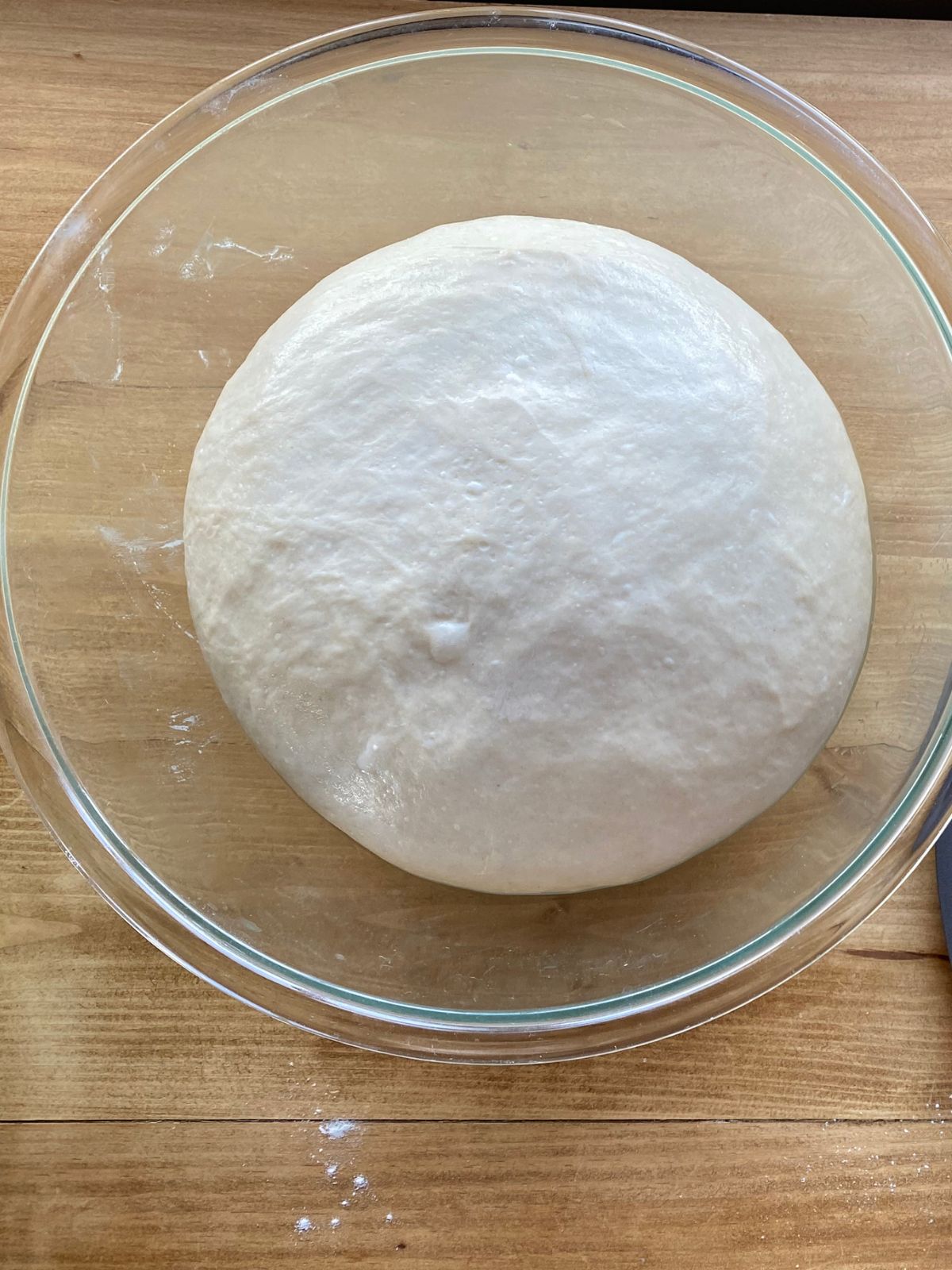 a bowl of risen pizza dough