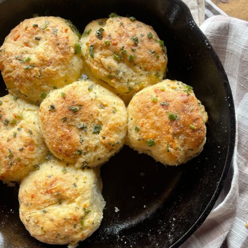 sourdough biscuits in a cast iron skillet