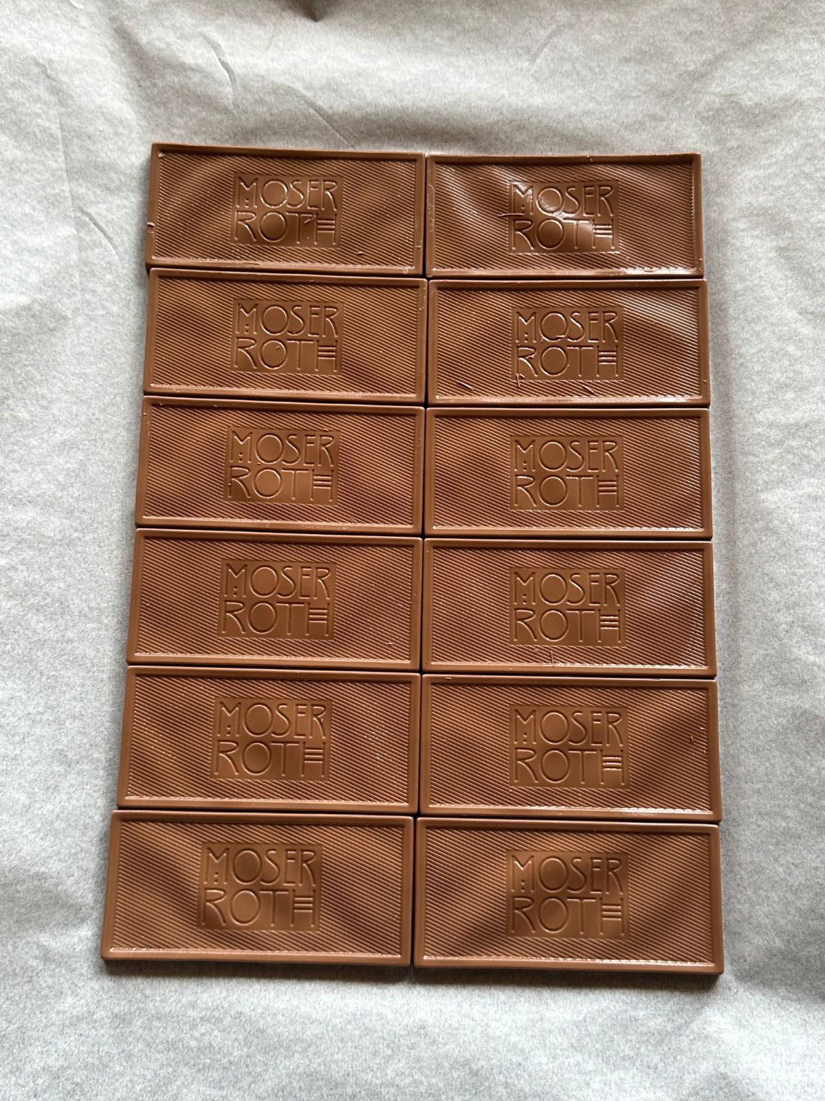 chocolate bars arranged on a sheet pan